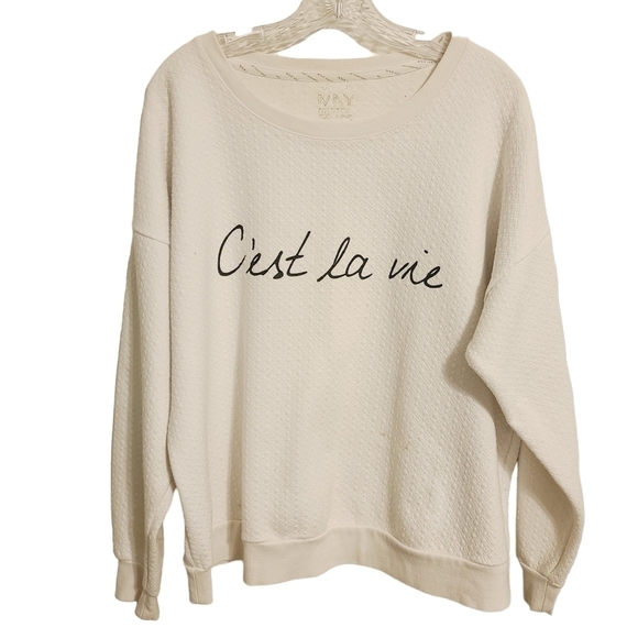Marc NY Performance | Women's C'est La Vie Novelty Cream Sweatshirt (Size 2X) - Picture 2 of 13